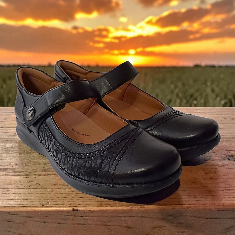 Clarks Appley Walk Mary Jane Shoes Sz 9M Womens Black Leather Comfort Modest - Picture 14 of 16
